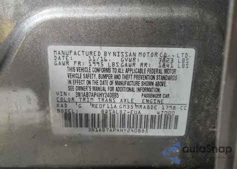 2017 Nissan Sentra S from USA, damaged, VIN 3N1AB7AP4HY240885
